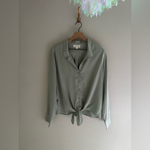 cloth & stone Tops - Cloth & Stone Sage Green Button Down Earthy Lagenlook Blouse Size Large